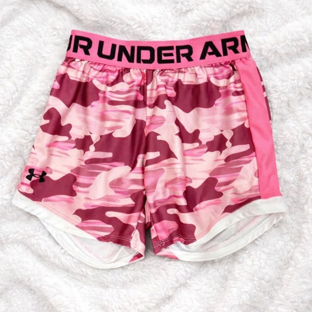 Under Armour Girls Pink Camo Athletic Shorts | Size S | Like New
